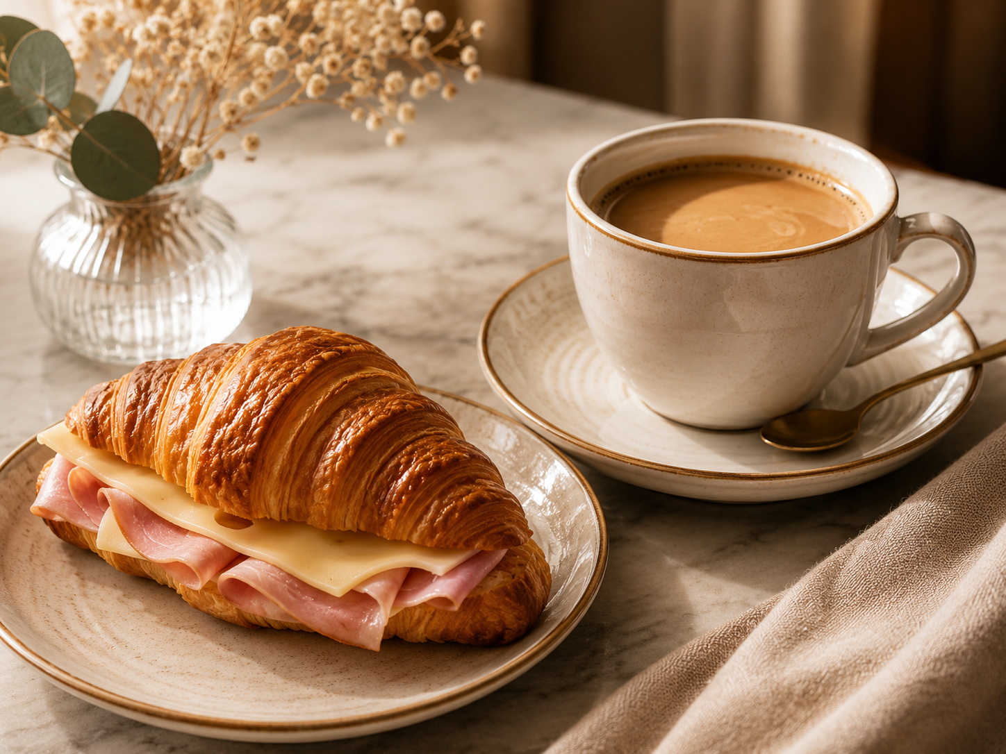 Café + Croissant Jamón y Queso